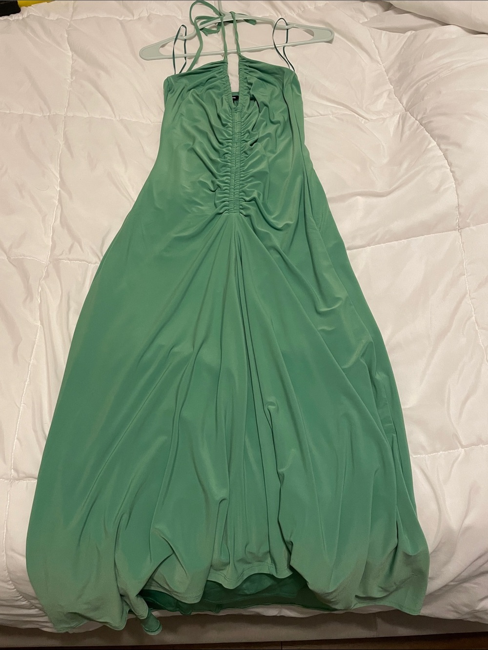 Express Green Halter Ruched Maxi Gown